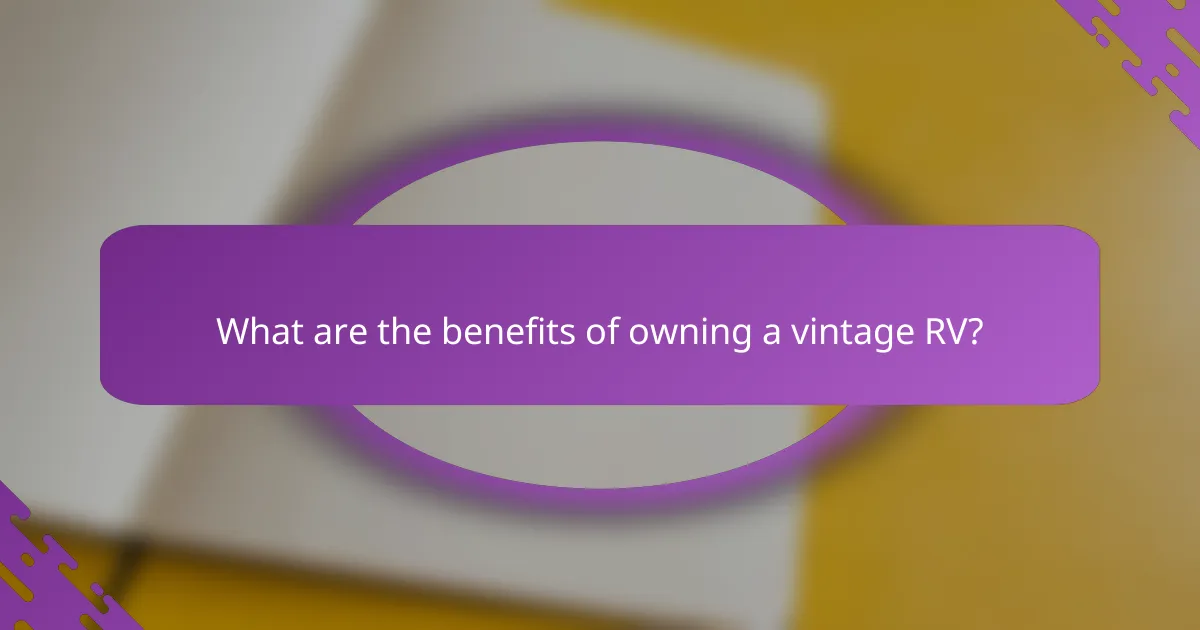 What are the benefits of owning a vintage RV?