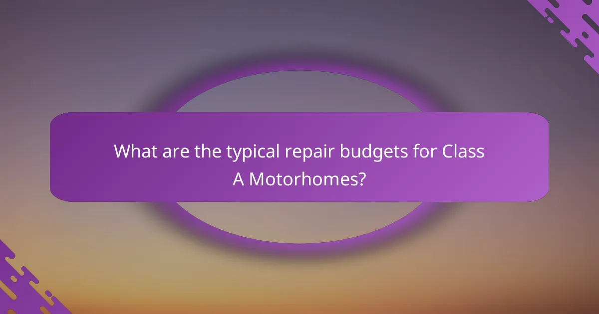 What are the typical repair budgets for Class A Motorhomes?